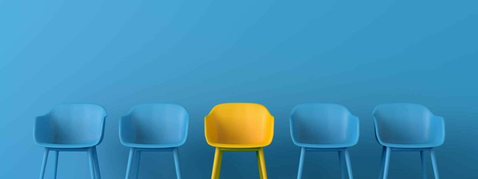 Yellow chair standing out from the crowd. Business concept. 3D rendering