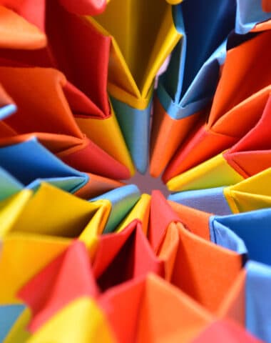 Colorful paper origami close up detail