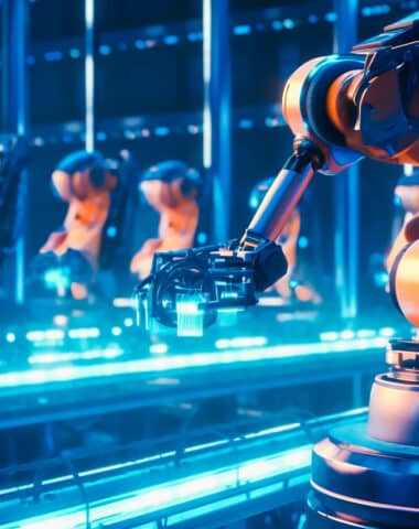 Arm robot working with Screen monitor control industrial machine