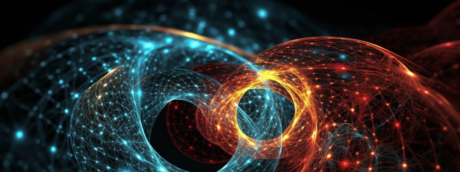 Particle, quantum entanglement (quantum correlation). Quantum mechanics . 3d illustration