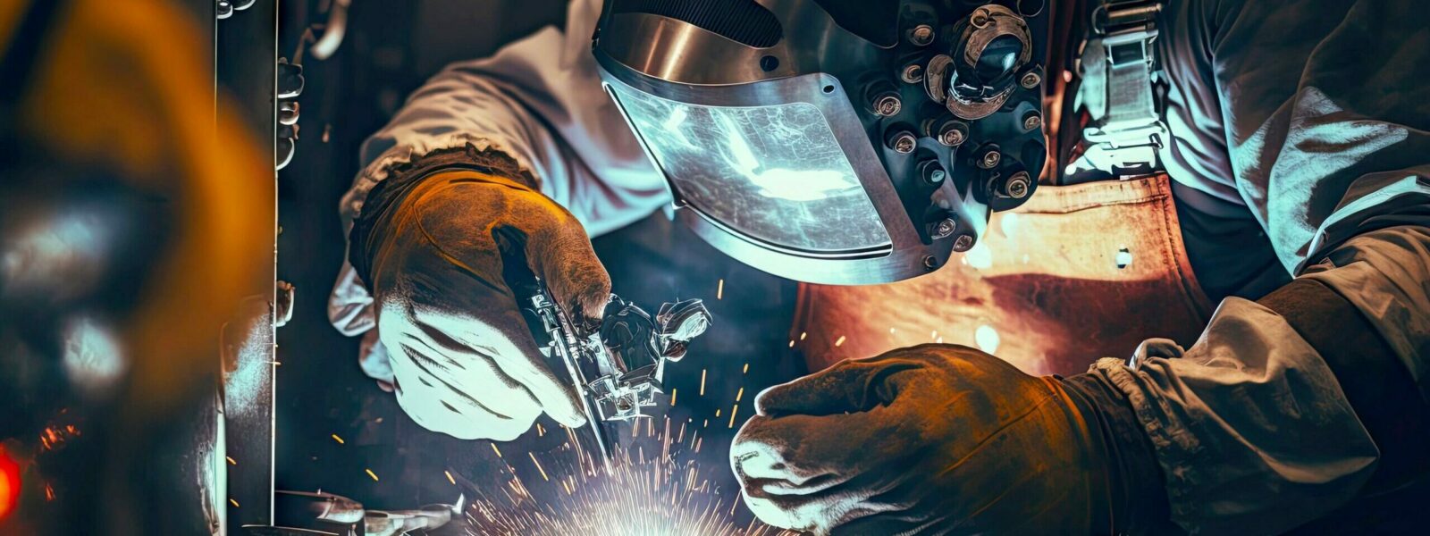 hands behind steelworking machine production welding process
