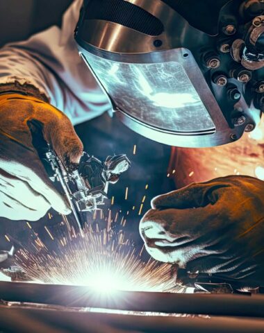 hands behind steelworking machine production welding process