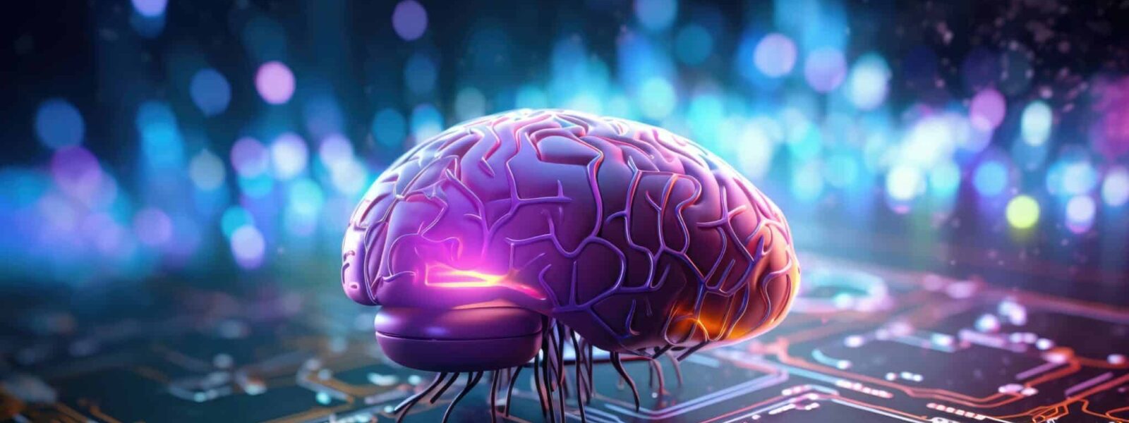 Brain integrated into a cpu on a circuit board, brain processor. Ai, aritificial intelligence, biocomputing, biocomputer concepts.