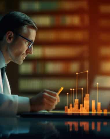 Male doctor showing realistic graph data of health care and health insurance business and growth with medical and medical financial analysis.Generative AI
