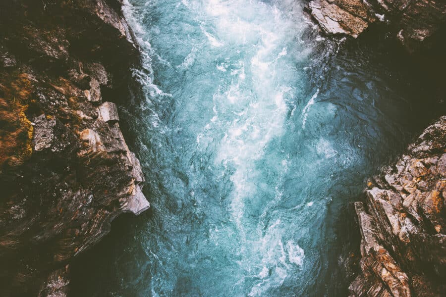 River canyon landscape in Sweden Abisko national park travel aerial view wilderness nature moody scenery