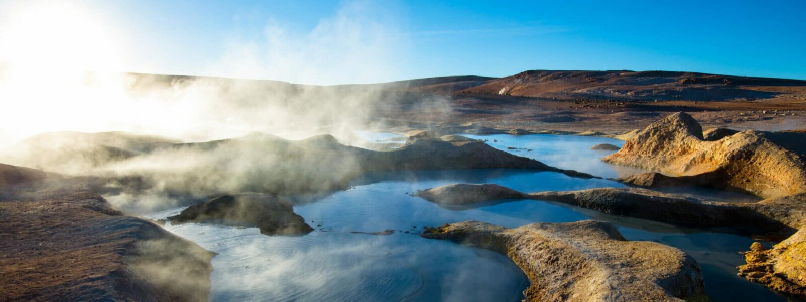 Sol de Manana geysers and geothermal area in the Andean Plateau in Bolivia