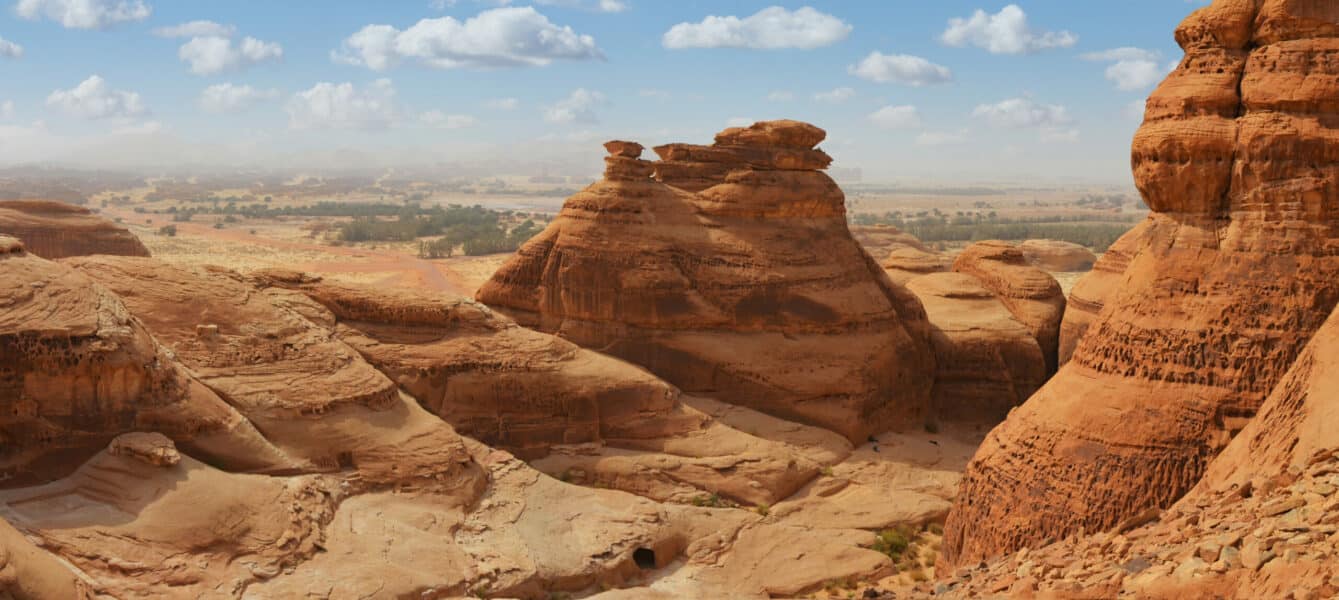 desert landscape mountain panorama , madain saleh , saudi arabia