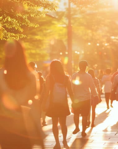 Summer heat in the city, heatwaves, hot summer day