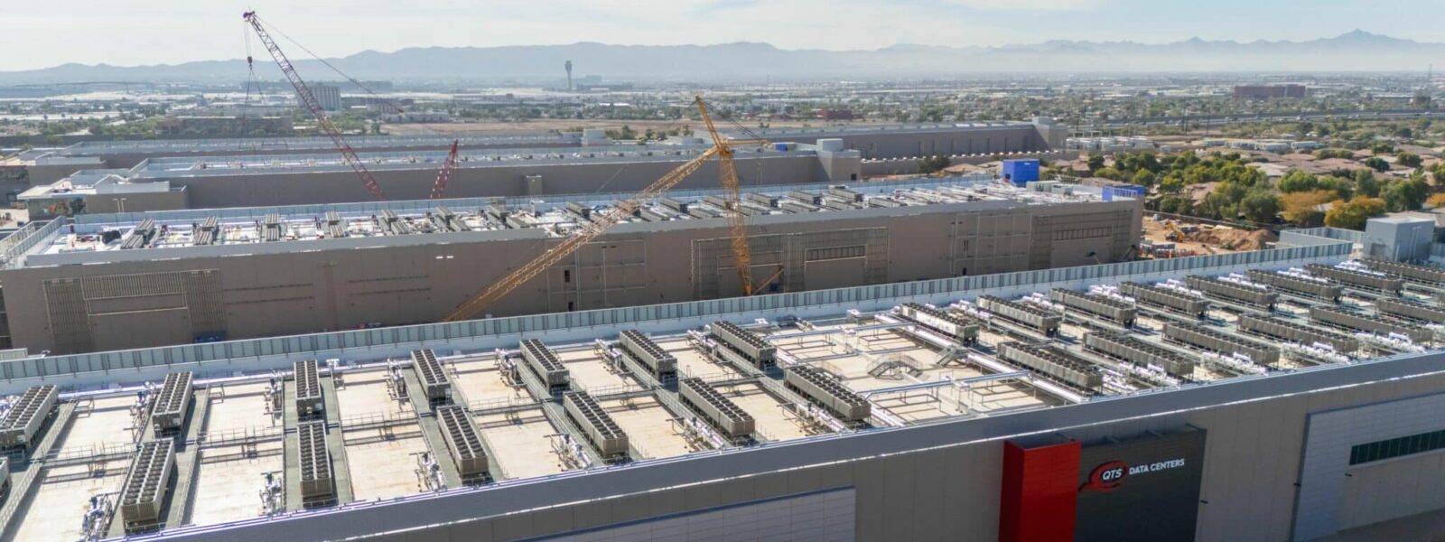 Aerial view of data center construction site.