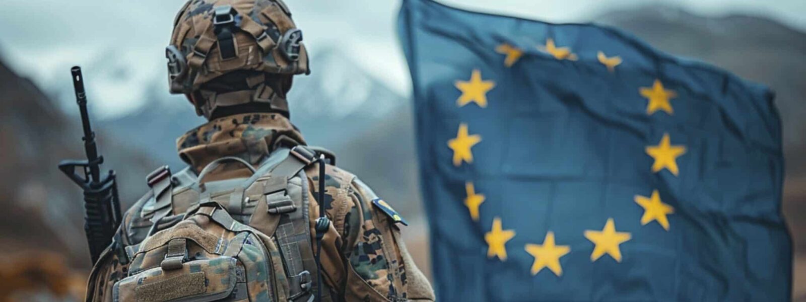 Proud European Union soldier in combat uniform, ai generated, AI generated