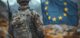 Proud European Union soldier in combat uniform, ai generated, AI generated