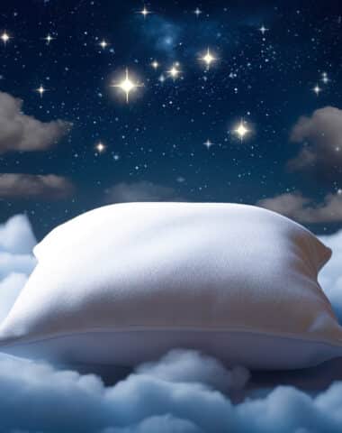 睡眠中に良い夢を見る枕のイメージ　Generative AI