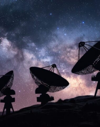 Milky Way Galaxy Over Radio Telescopes
