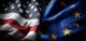 Flags of USA and EU are signifying international relations, cooperation or conflict between countries