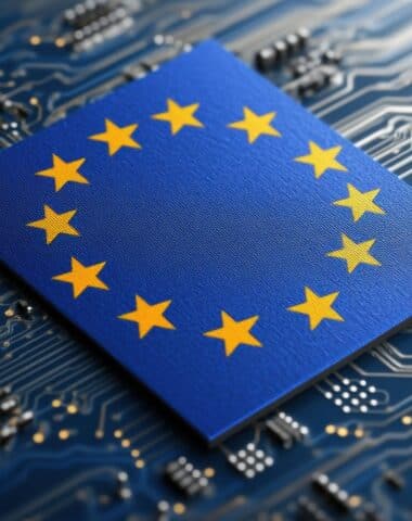 EU flag on a circuit board