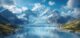 huge alpine glacier melts, giving rise to a lake of clear water