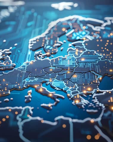 Europe digital map, European Union cyberspace network, tech connectivity electronic circuit