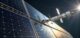 Spacecraft Solar Panel Deployment: A spacecraft gracefully maneuvers near a large, expansive solar panel array, reflecting the sun’s rays in the vast darkness of space.