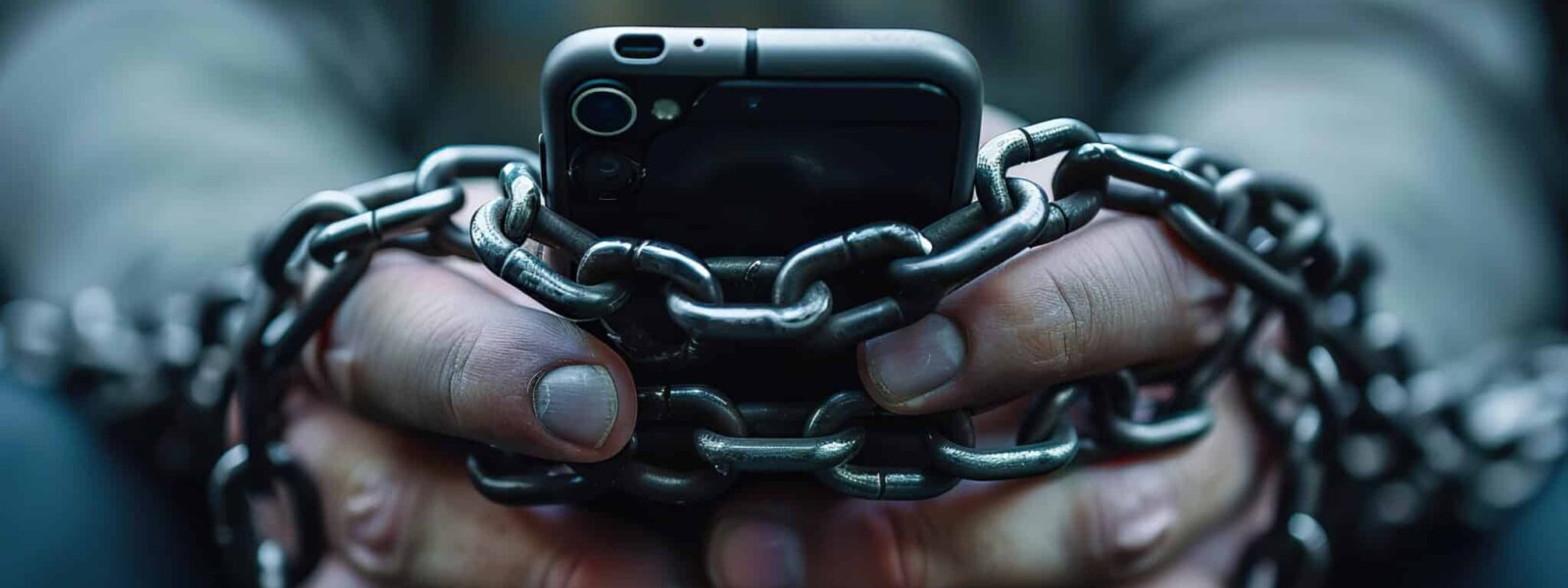 A smartphone bound by chains represents addiction. Generated by AI