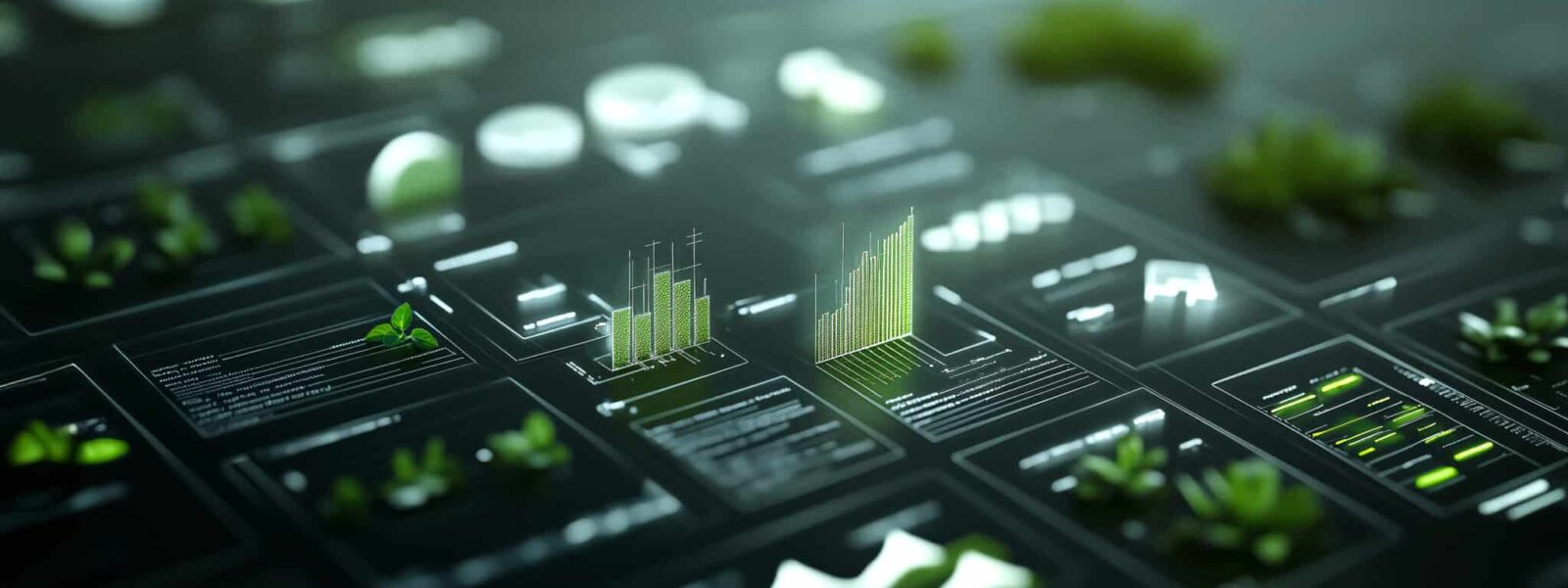 Digital farming, digital network, Iot, and AI biotechnology in agriculture and farming. Wide format. Hand edited generative AI.